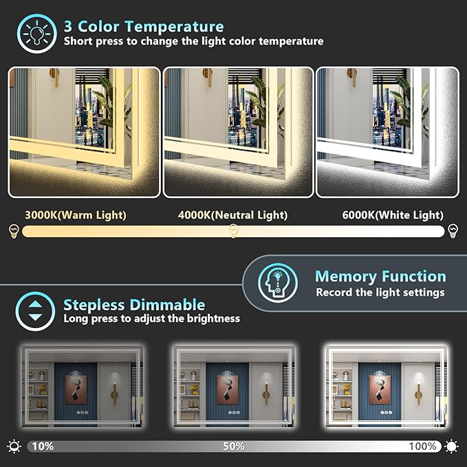 60x28 LED Bathroom Mirror with Lights, Backlit and Front Lit Anti-Fog Lighted - Image 4
