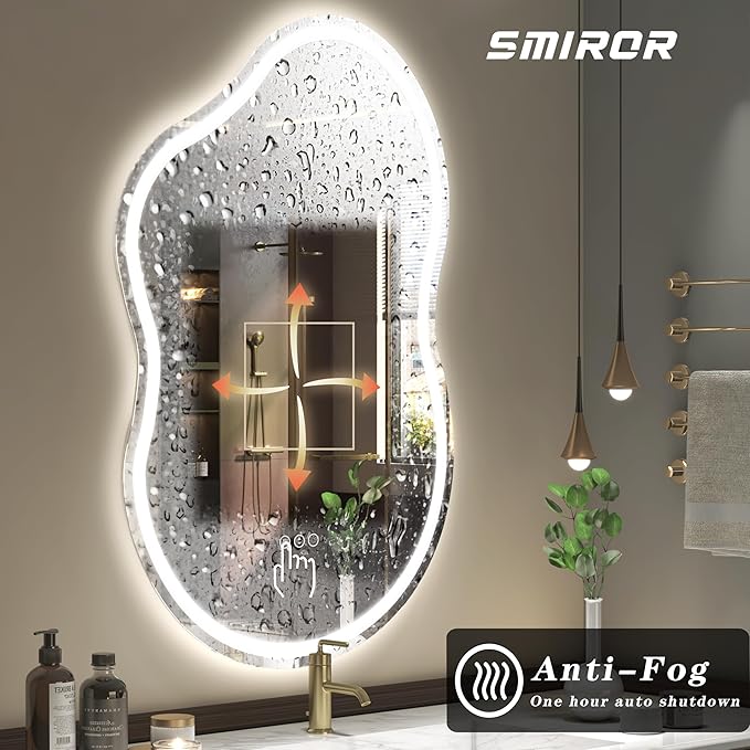 SMIROR Irregular Led Backlit Bathroom Mirror 60 x 32 inch, Asymmetrical Cloud - Image 5
