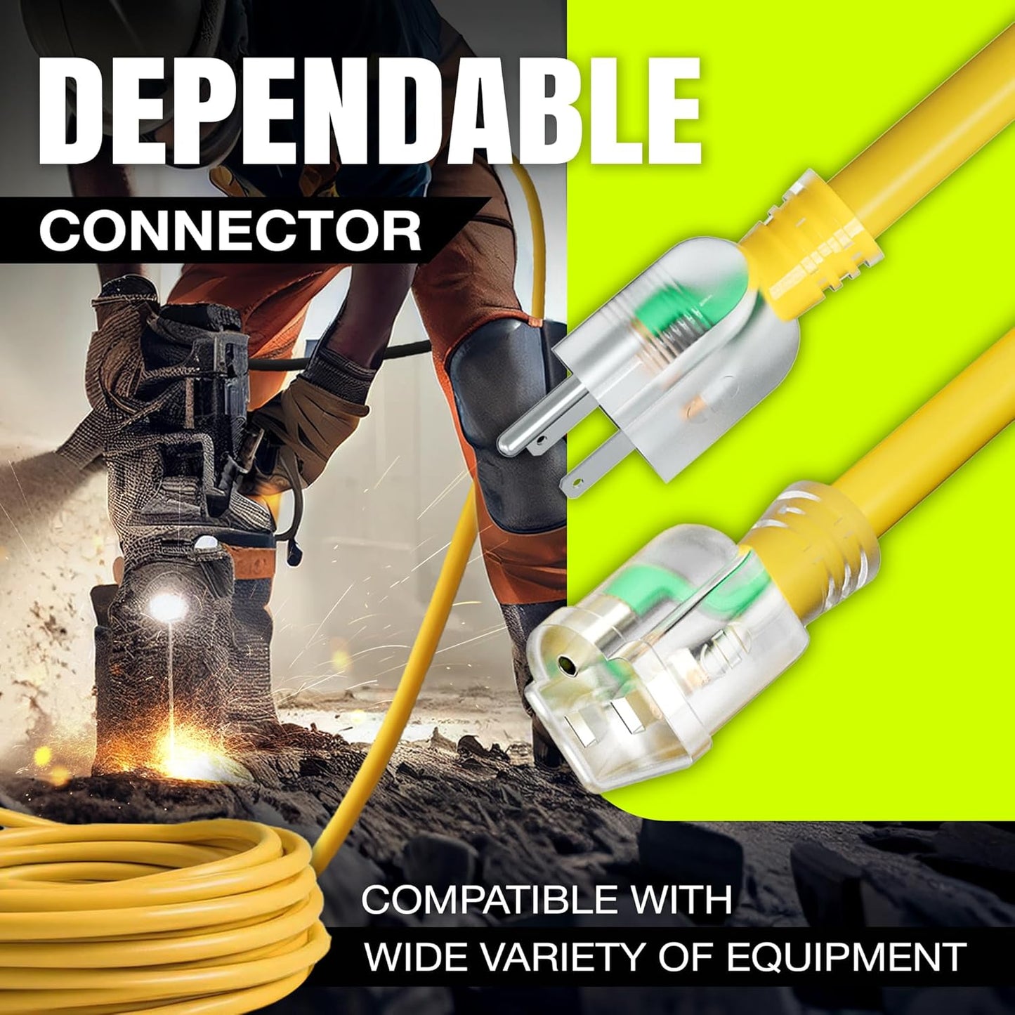 100ft Outdoor/Indoor Extension Cord 16/3 Gauge Heavy Duty 3 Prong SJTW, Waterproof, Flexible Cold-Resistant Long Power Cord,10A 125V 1250W, Yellow by LifeSupplyUSA