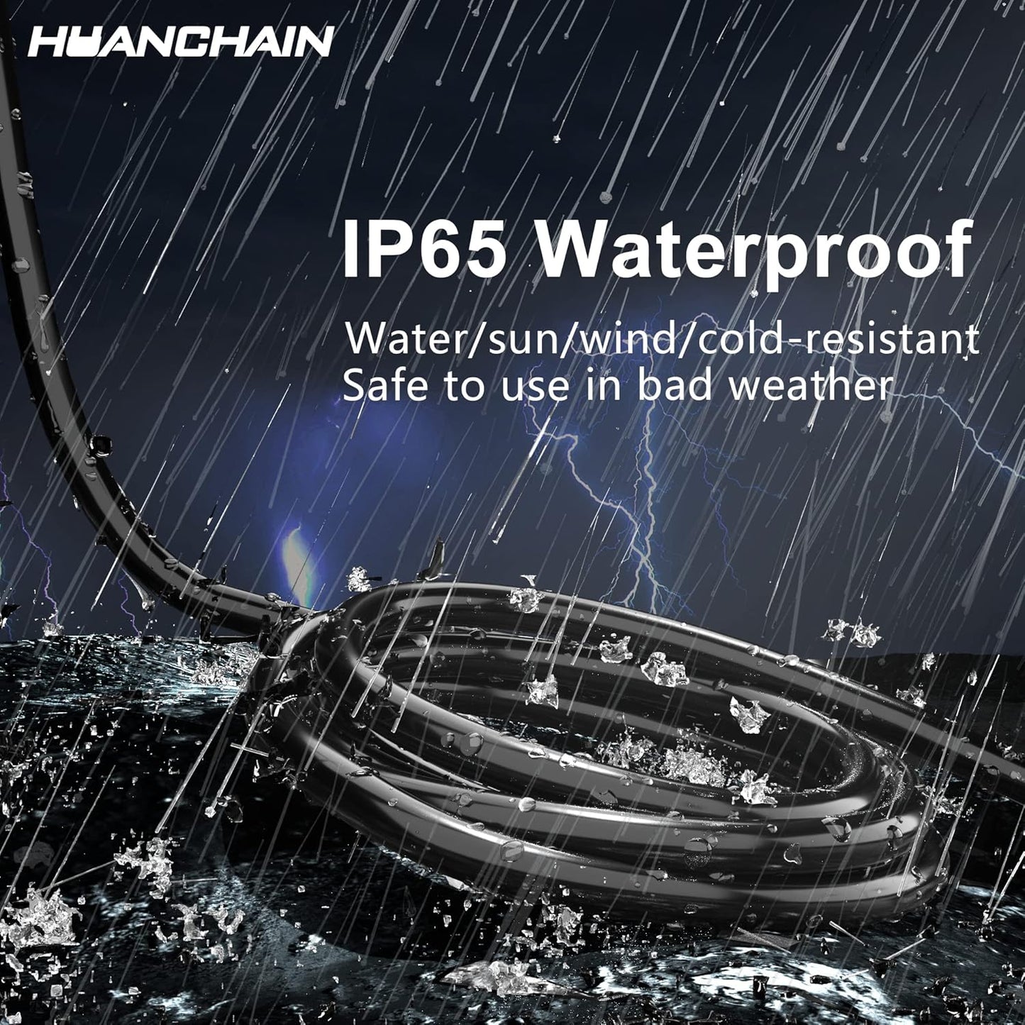 HUANCHAIN Indoor Outdoor Black Extension Cord 20 ft Waterproof, 16/3 Gauge Flexible Cold-Resistant Appliance Extension Cord Outside, 13A 1625W 16AWG SJTW, 3 Prong Heavy Duty Electric Cable, ETL