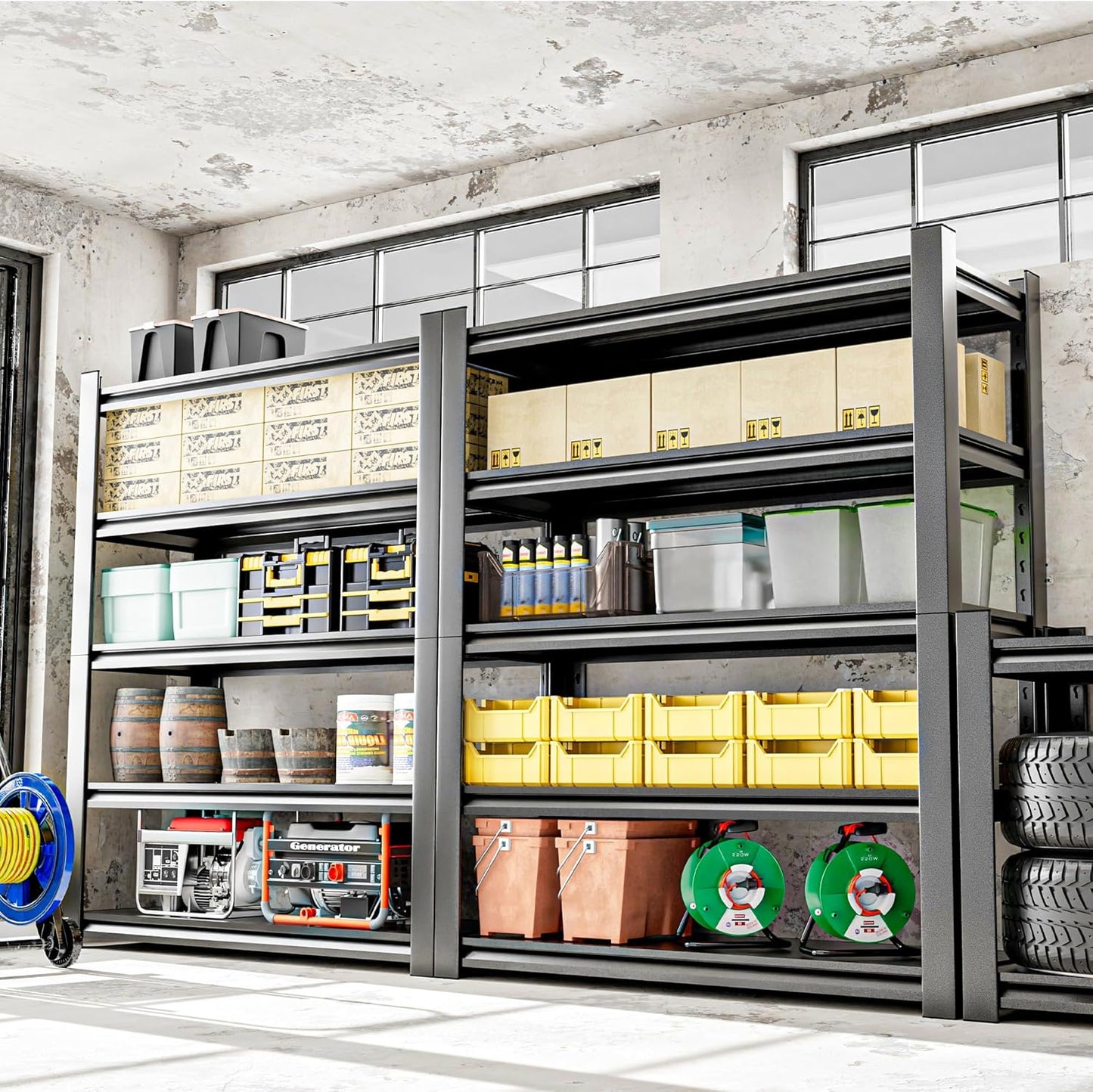 Heavy Duty Metal Storage Rack Shelving for Garage, 5 Tier Shelving Unit - Garage Storage Shelf, Industrial Utility Shelving, Durable Metal Shelf Organizer 24" D x48 W x87 H（2 Pieces）