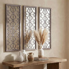 Set of 2 16x41.5 Inch Large Carved Floral Wood Frame Wall Mirrors, Shatterproof by HMANGE