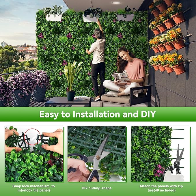 Artificial Grass Wall Panels, UV-Anti Fake Greenery Plant Boxwood Panels - Image 4