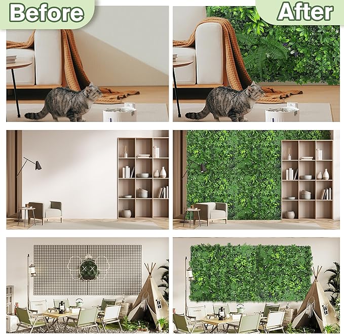 Artificial Green Boxwood Grass Wall Roll: 48"x120"（40SQFT） UV Protected Ivy - Image 5