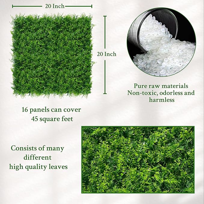 ODTORY Artificial Plants Hedge Wall Panels：20x20 Inch 16P UV-Anti Greenery - Image 2