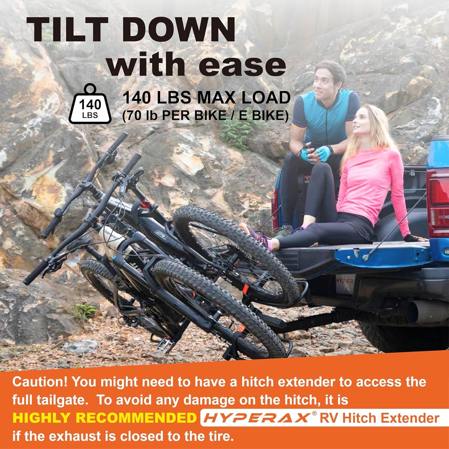 HYPERAX Volt 2 - E Bike Hitch Mounted Platform Style 2 Bikes Carrier for Car, SUV, Trucks, Sedan, Tilting e-Bike Rack for Hitch Fits Up to 2 X 70 lbs Bike with Up to 5" TIRE - NO RV USE!