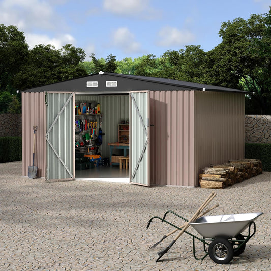 10x12 FT Metal Storage Sheds Outdoor, Metal ToolShed with Lockable Door, Metals Yard Sheds Metals Garden Shed Kit, MetalUtility Sheds Buildings with Air Vent for Backyard Garden Patio Lawn