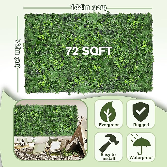 Artificial Green Boxwood Grass Wall Roll: 72"x144" UV Protected Ivy Privacy - Image 2