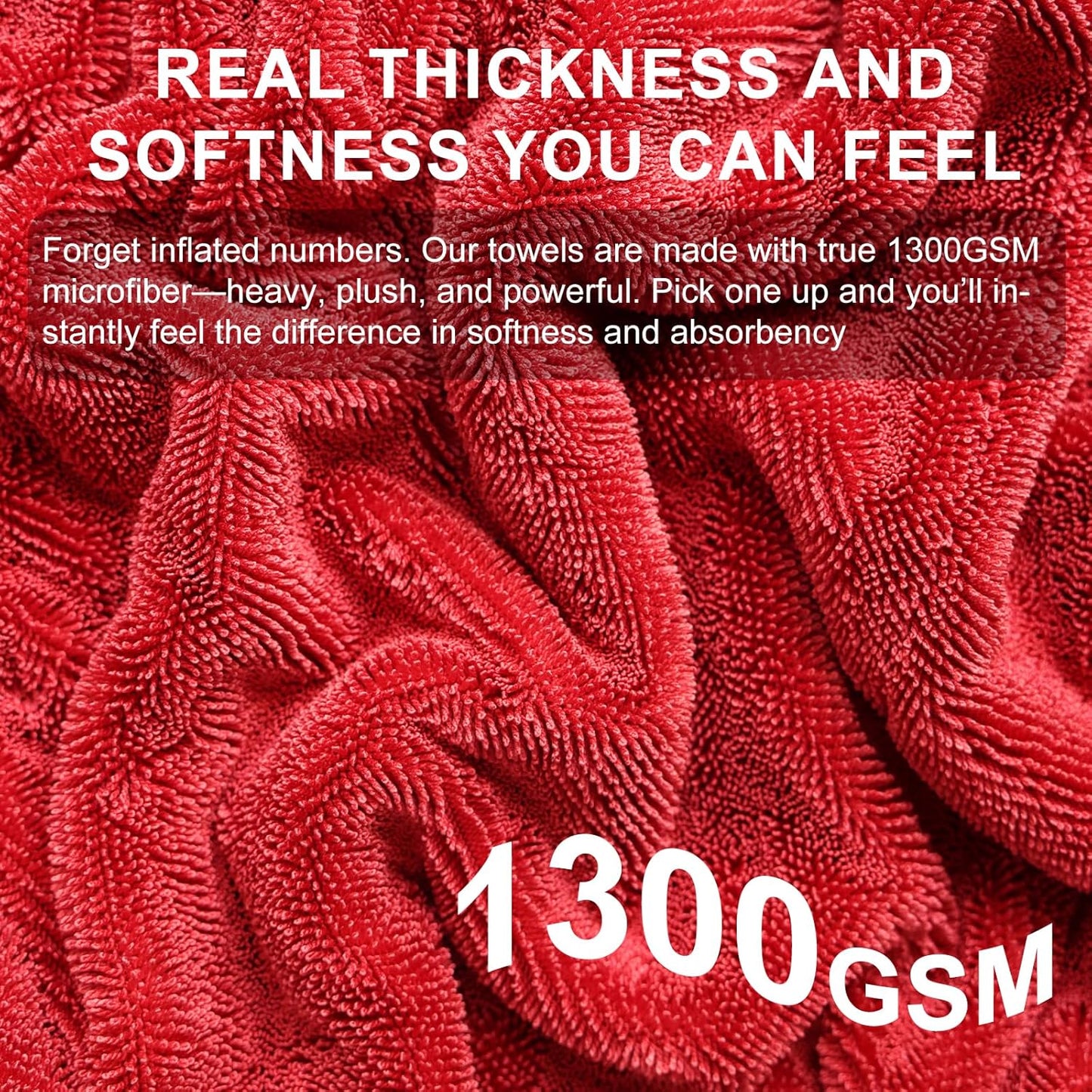 2 Pack XL Car Drying Towel – 1300GSM Ultra Absorbent Microfiber, 24"x36" Large Size, Twisted Loop, Lint-Free & Streak-Free for Auto Detailing, Car, SUV, Truck(Gray-RED)