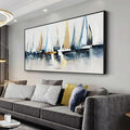 Abstract Wall Art Blue and White Sailboat Wall Paintings Framed Artwork by VHMING