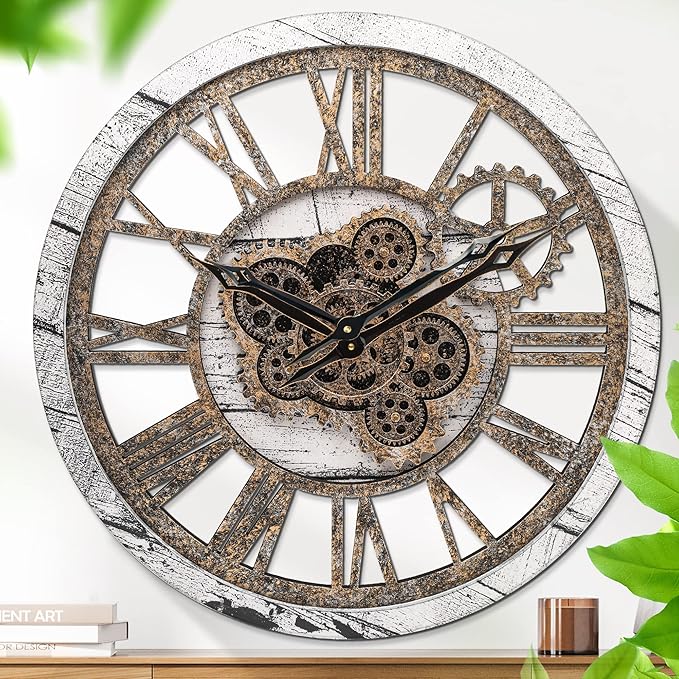 HOIBAI Wall Clock, 24 Inch Moving Gears Clock Large Wall Clock by HOIBAI
