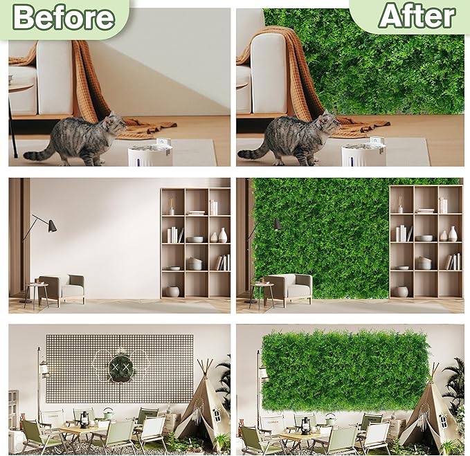 Greenery Faux Grass Wall Backdrop: 48"x128" UV-Anti Artificial Green Boxwood - Image 5