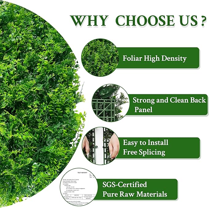 ODTORY Artificial Plants Hedge Wall Panels：20x20 Inch 16P UV-Anti Greenery - Image 4
