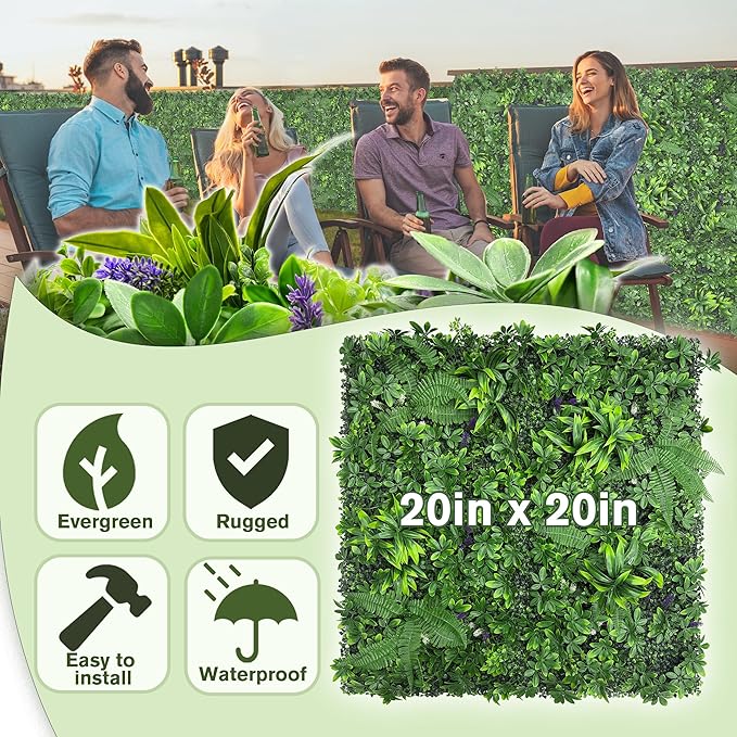 Artificial Green Boxwood Grass Wall Panels: 20"x 20" UV Protected Ivy Privacy - Image 2