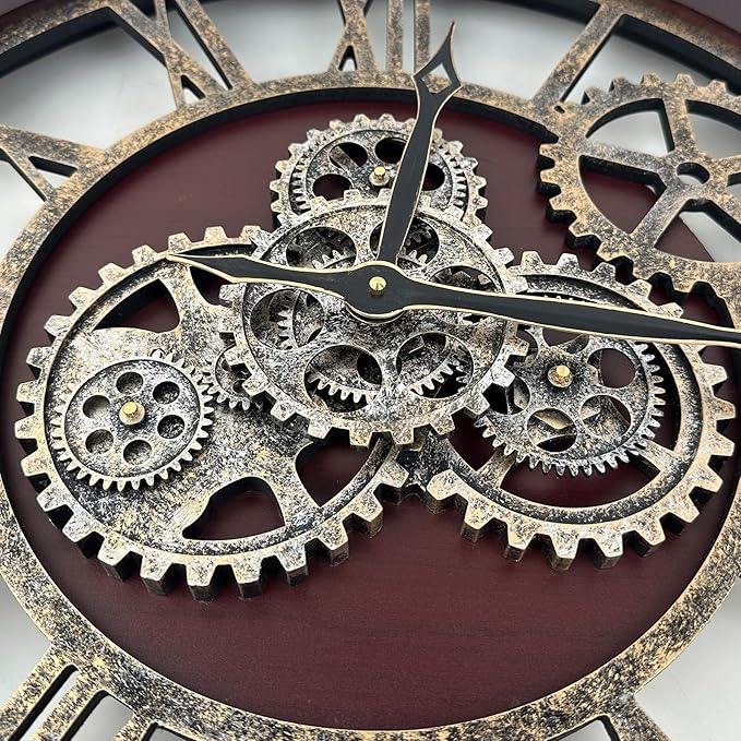 The B-Style Large Wall Clock 24 inch Moving Gear Wall Clock Oversized Vintage - Image 2