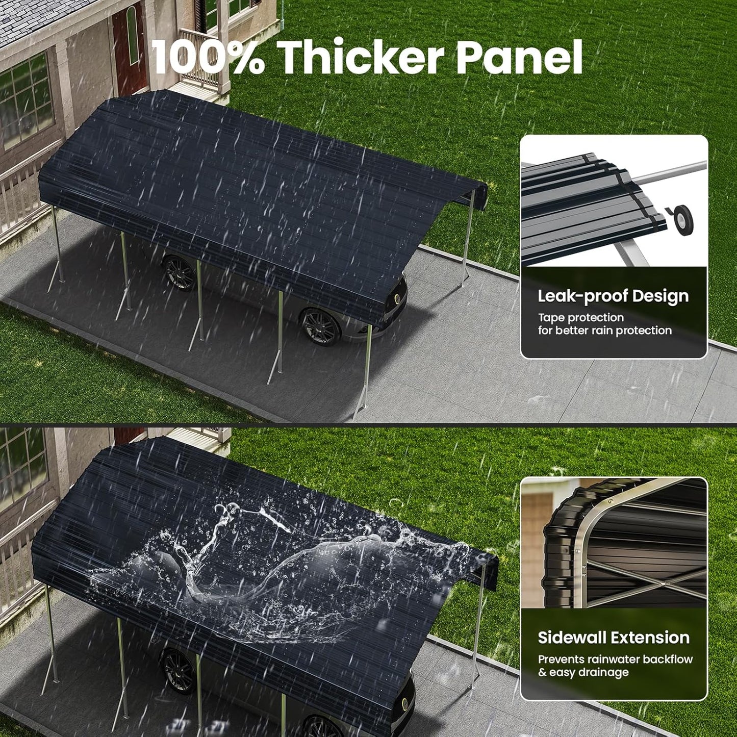 12x20' Heavy Duty Metal Carport – Sturdy Structure, All-Weather Protection, Easy Assembly for Cars, Trucks, Boats, Tractors, and Outdoor Storage (Grey, 12x20FT)