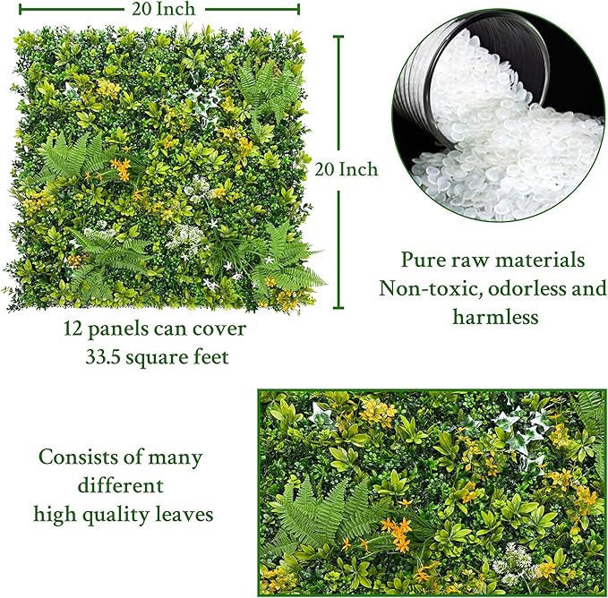 ODTORY Artificial Boxwood Hedges Panels Roll: 20"x20" 12P UV-Anti Faux - Image 2