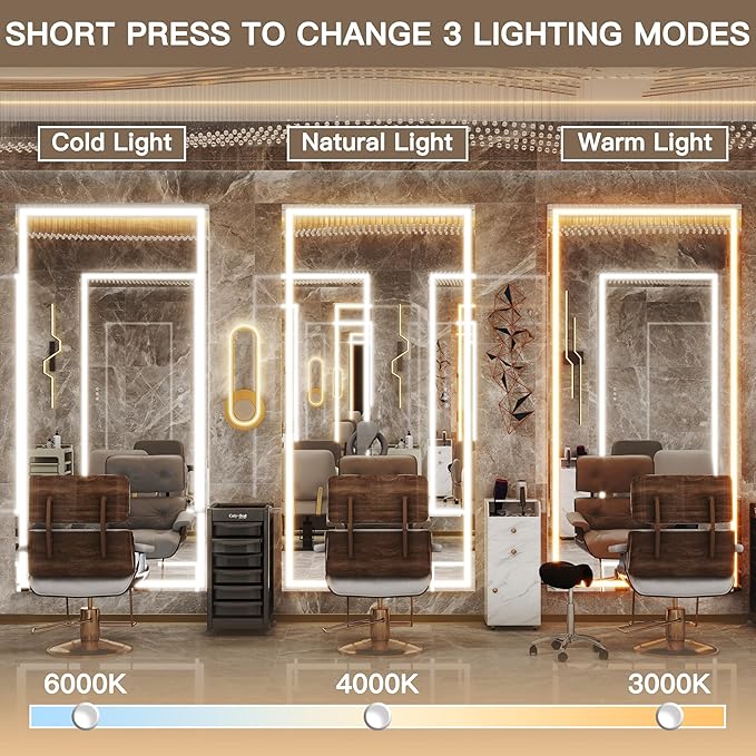FENNIO Full Length Mirror with Lights, Free Standing Lighted Floor Mirror - Image 3