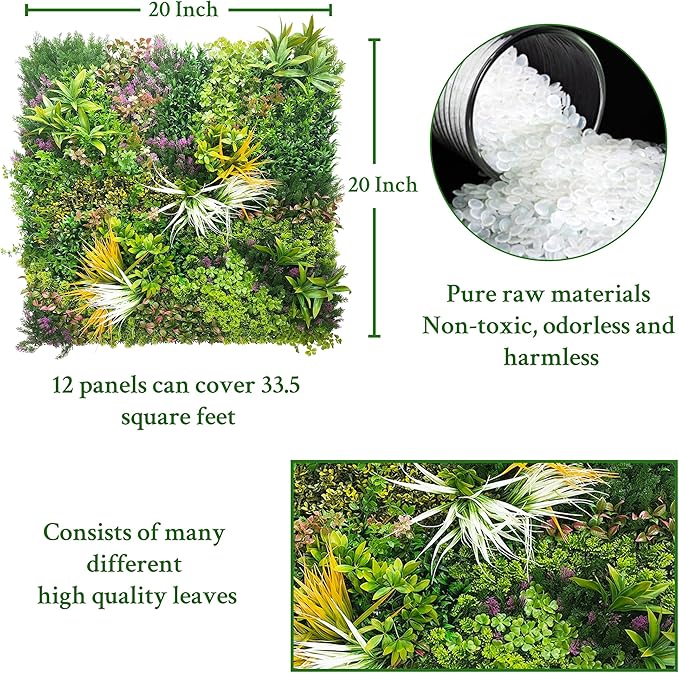 ODTORY Artificial Greenery Grass Wall Panels: 20''x 20'' 12P UV-Anti Faux Ivy - Image 2