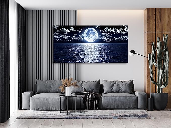 Cao Gen Decor Art S06998 Wall Art Canvas Prints Moon Sea Ocean Landscape 1 - Image 5