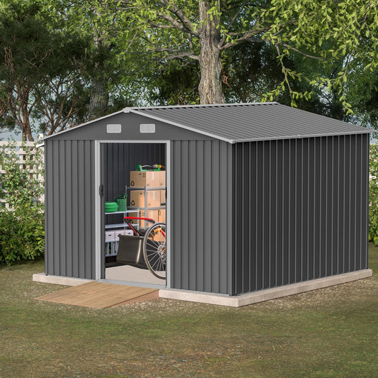 10X8 FT Outdoor Tool Storage Shed with Metal Foundation & Lockable Doors, All Weather Metal Sheds for Garden, Patio, Backyard, Lawn