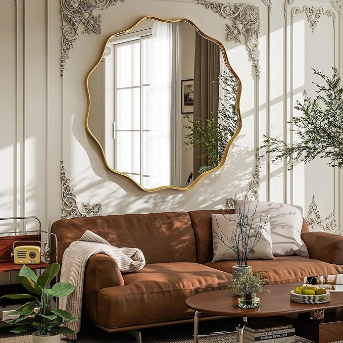 VooBang Gold Scalloped Circle Mirror, Hanging Leaning - Image 7