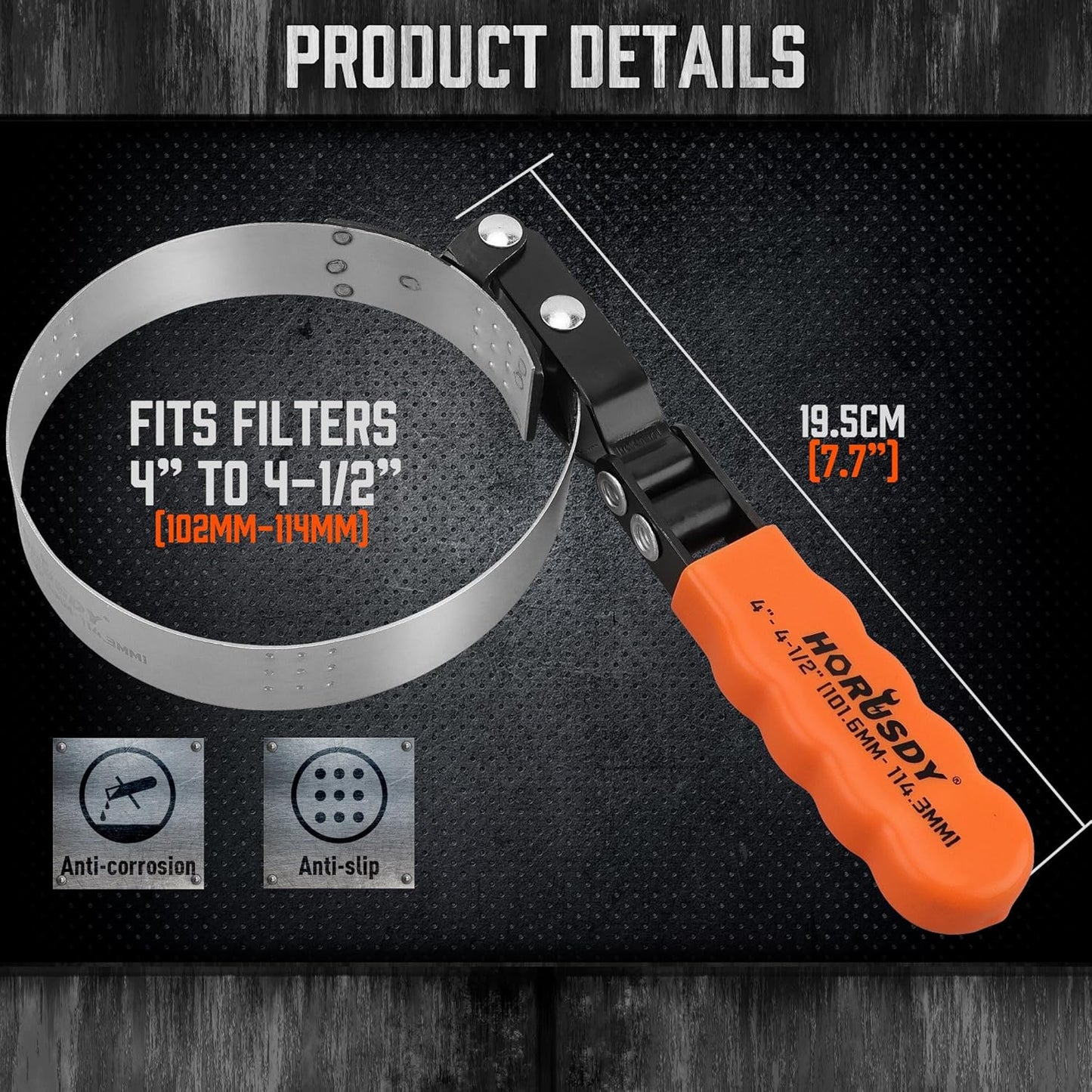 HORUSDY Large Swivel Oil Filter Wrench, 4" to 4-1/2" Ajustable Car Oil Filter Removal Tool, Durable & Easy Operation