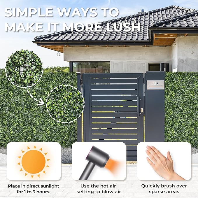 Artificial Grass Wall Panel Screen: 20"x20" 24P UV-Anti Faux Boxwood Panels - Image 4
