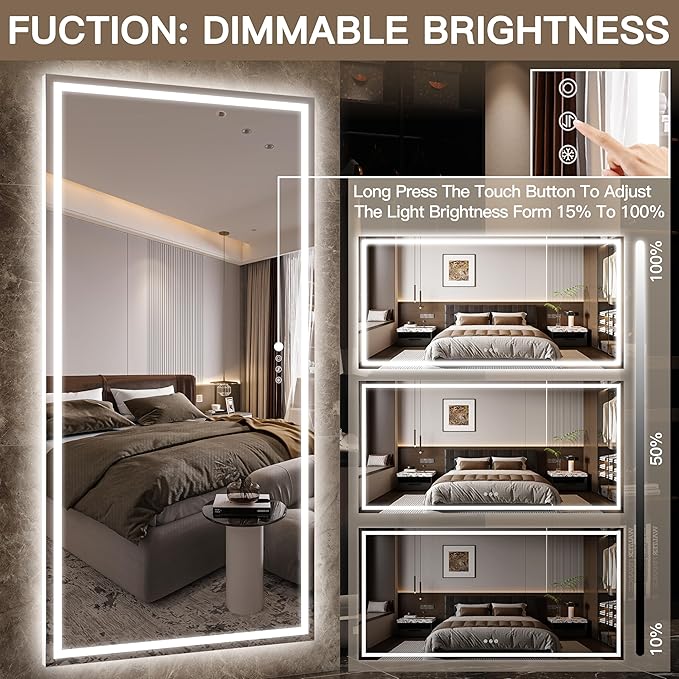 FENNIO Full Length Mirror with Lights, Free Standing Lighted Floor Mirror - Image 2