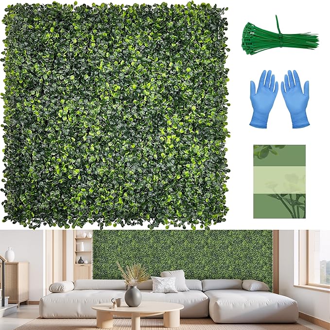Artificial Grass Wall Panel Screen: 20"x20" 24P UV-Anti Faux Boxwood Panels by BHXCL