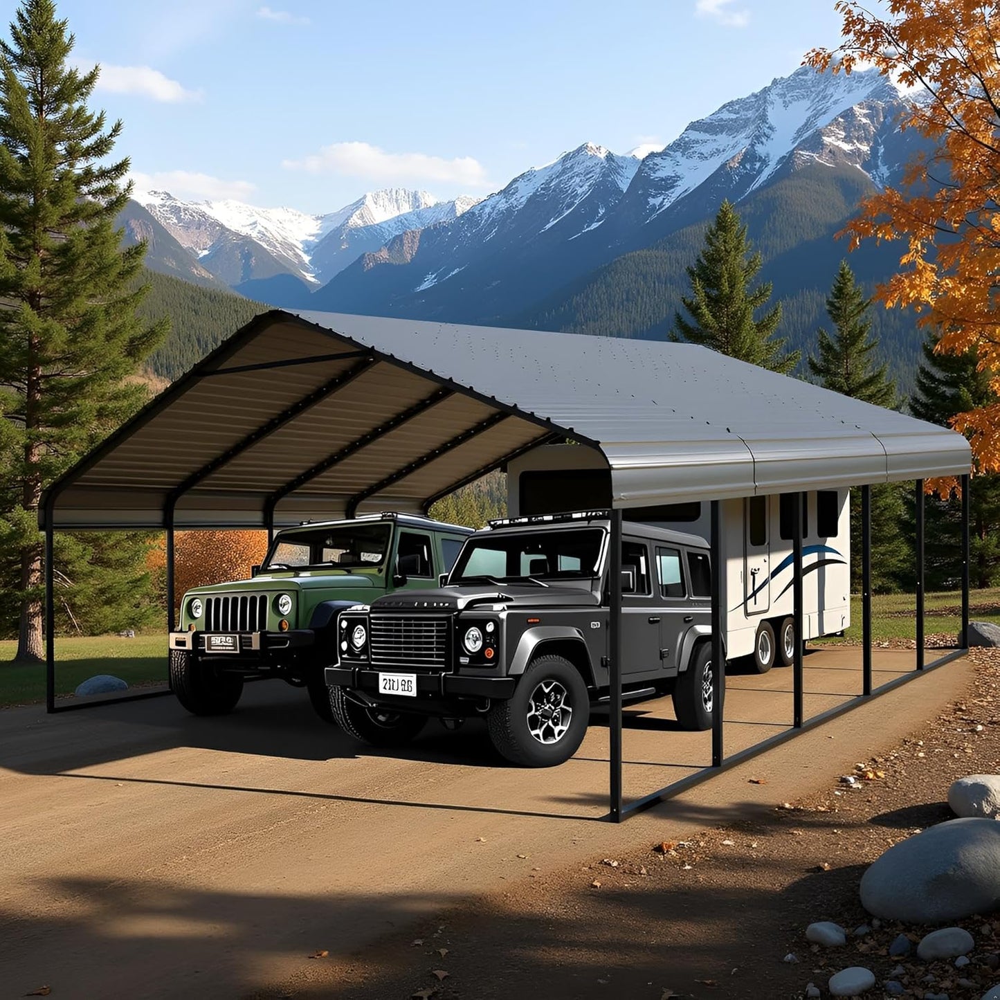 10x20FT/20x20 FT Metal Carport Heavy Duty for 2 Cars - Frame Shelter Car Garage Kits for All-Weather,Car Canopy Reinforced with Safe Boat Cover Car Ports for Yard Protection (20 X 20 FT)