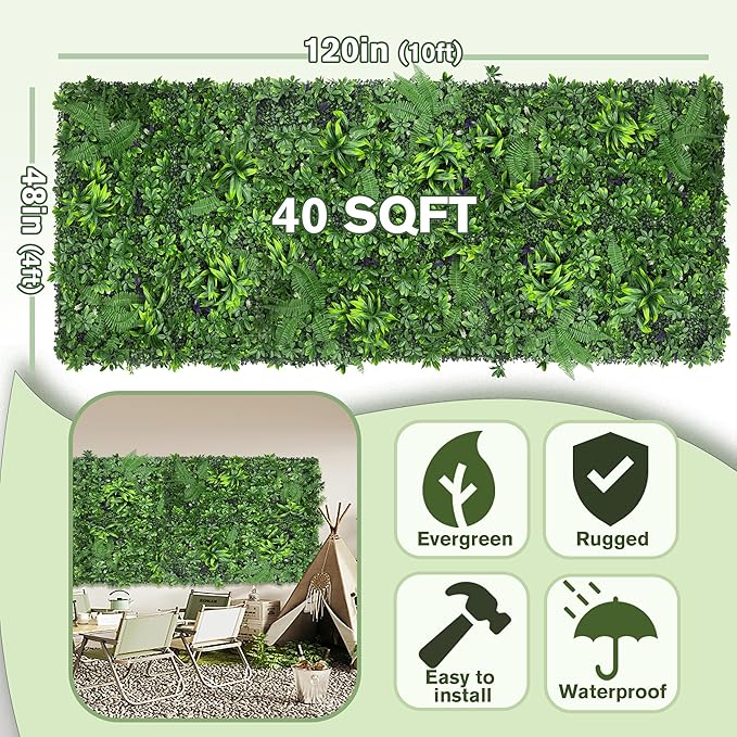 Artificial Green Boxwood Grass Wall Roll: 48"x120"（40SQFT） UV Protected Ivy - Image 2