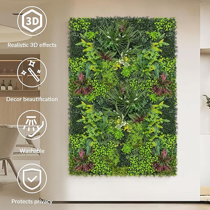 Artificial Grass Wall Boxwood Plant Panel: 20"x20" UV Resistant Green Leaves - Image 3