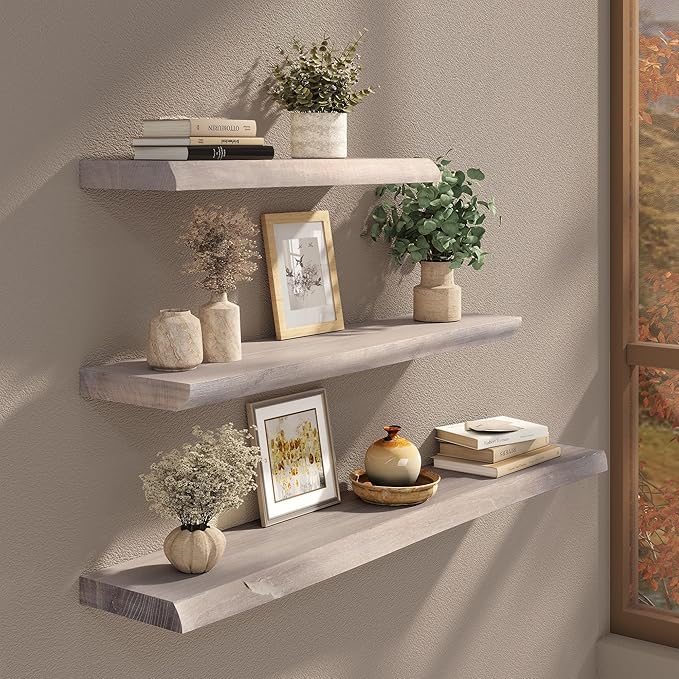 Long Live Edge Floating Shelf, 55 Inch Solid Elm Wood - Image 2