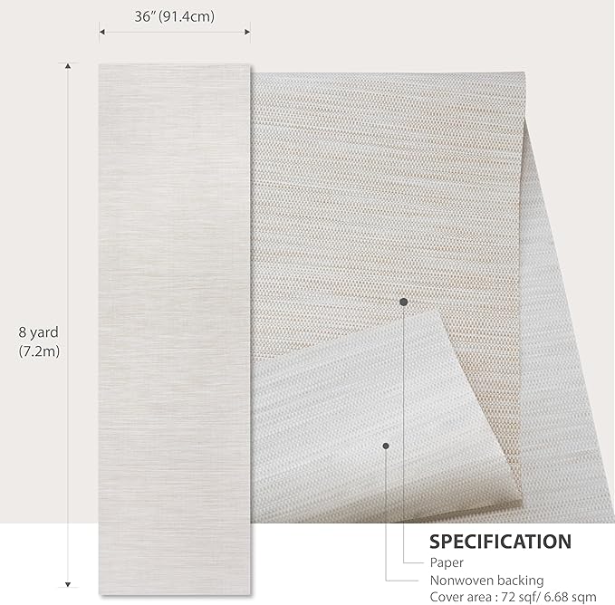 Ansehan Grasscloth Textured Wallcovering W1310 Oxford, Non Prepasted Natural - Image 6