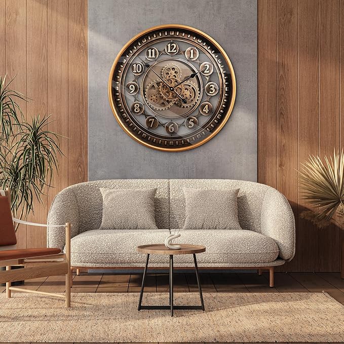 24 Inch Wall Clock with Moving Gears Large Industrial Steampunk Metal Clock - Image 7