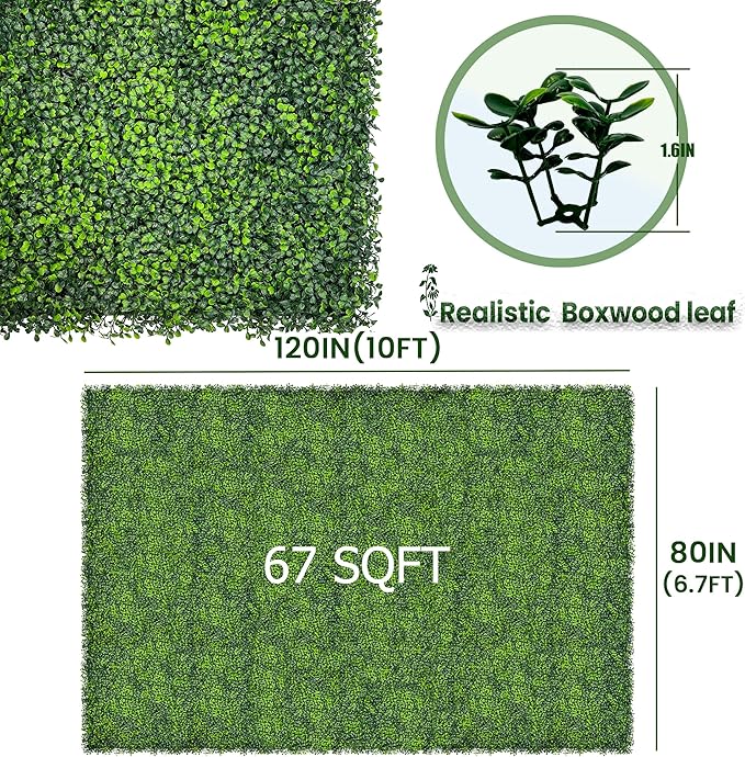 Artificial Ivy Privacy Fence Screen: 80"x 120" UV-Anti Faux Boxwood Roll Grass - Image 2