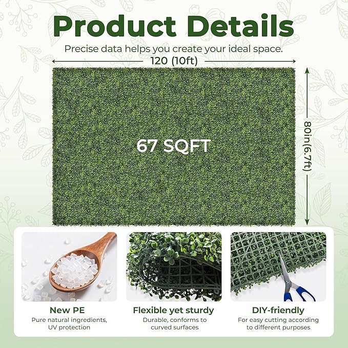 Artificial Boxwood Backdrop Roll: 80"x120" UV-Anti Greenery Faux Grass Hedge - Image 2