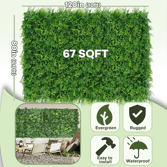 Greenery Faux Grass Wall Backdrop: 80"x120" UV-Anti Artificial Green Boxwood - Image 2
