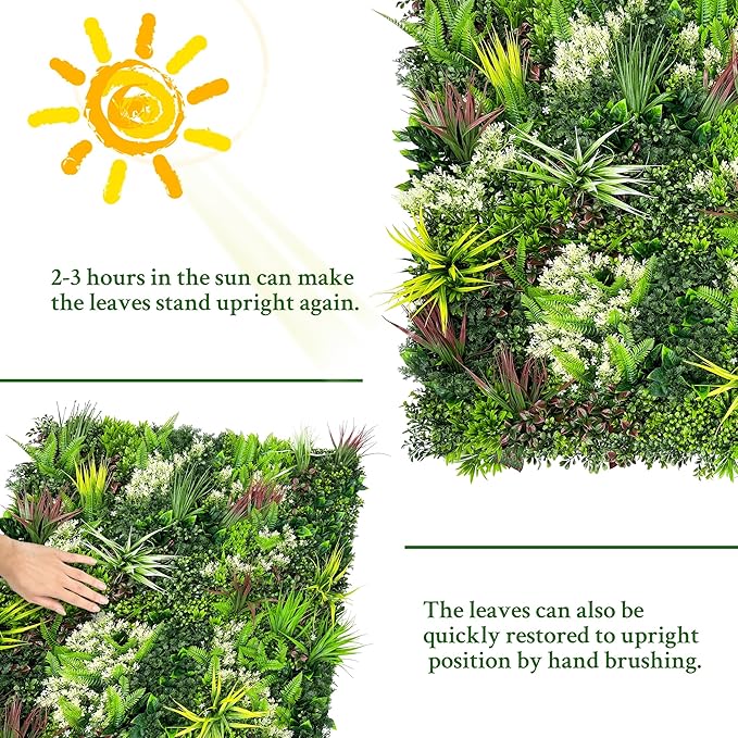 ODTORY Artificial Plant Wall Panels: 20"×20" 12P UV-Anti Faux Grass Wall - Image 7